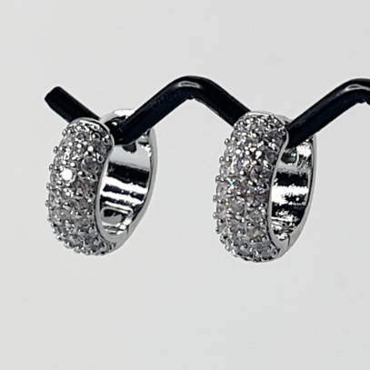 Pendientes Aro Ancho Pequeño Circonitas Brillo Plateado