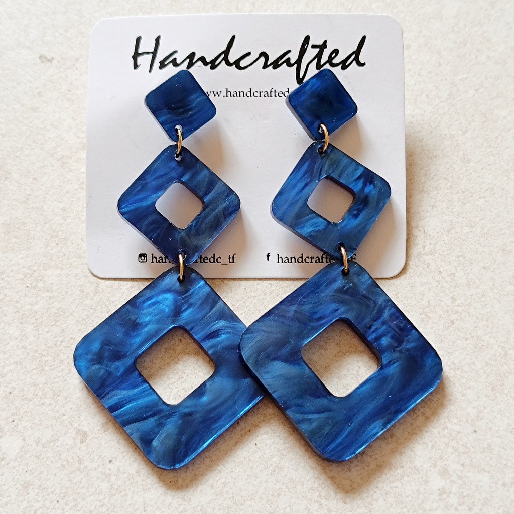 Pendientes Metacrilato Triple Rombo Azul - Handcrafted