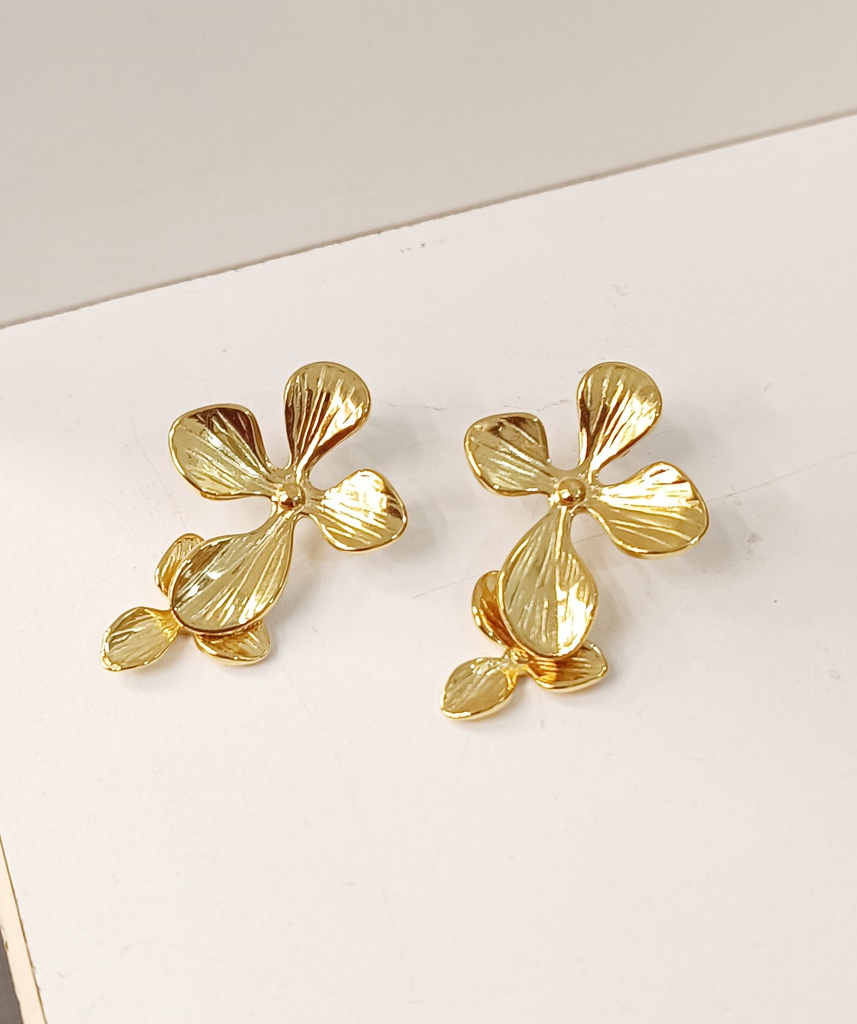 Pendientes Flor Doble Colgante Dorado