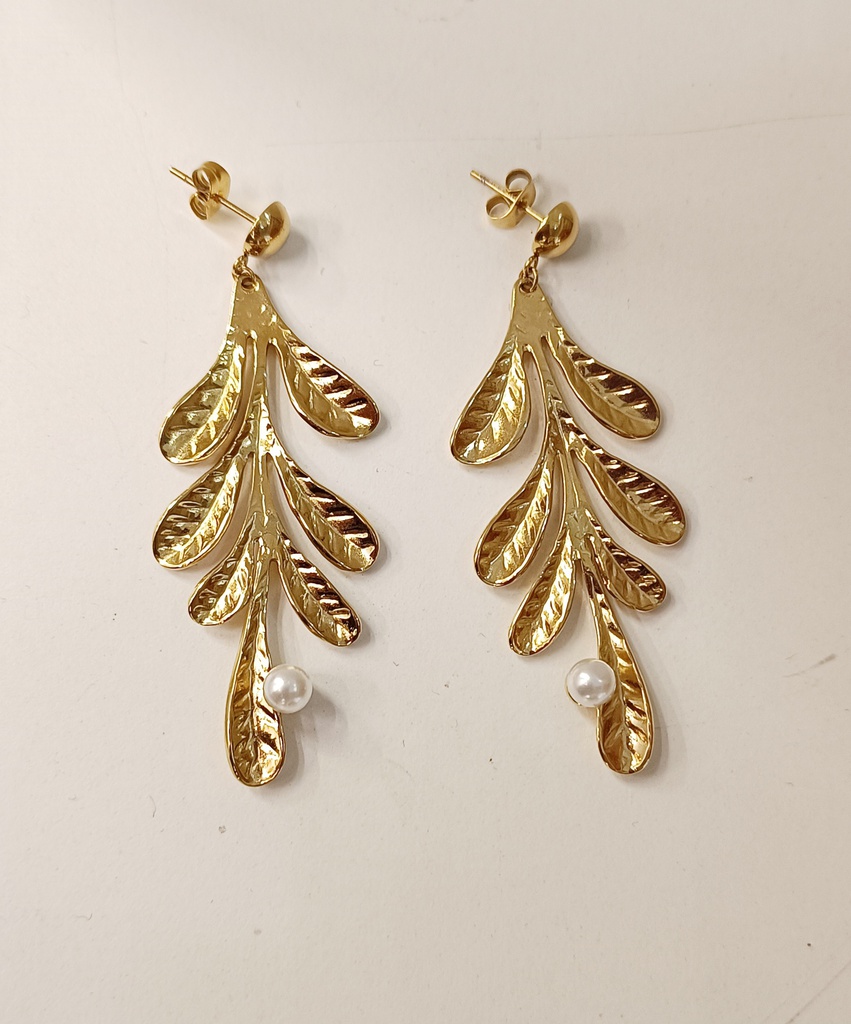 Pendientes Hojas Perla Integrada Dorado