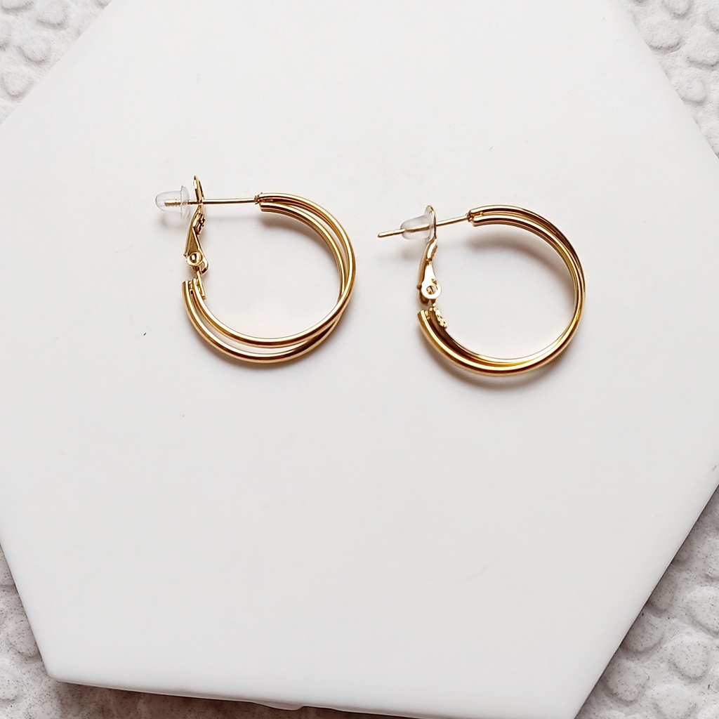 Pendientes Aro Efecto Doble Fino Omega Dorado