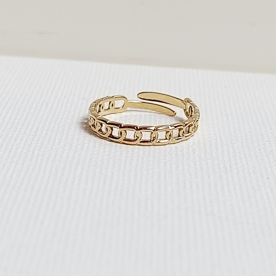 Anillo Cadena Cuadrada Fino Dorado