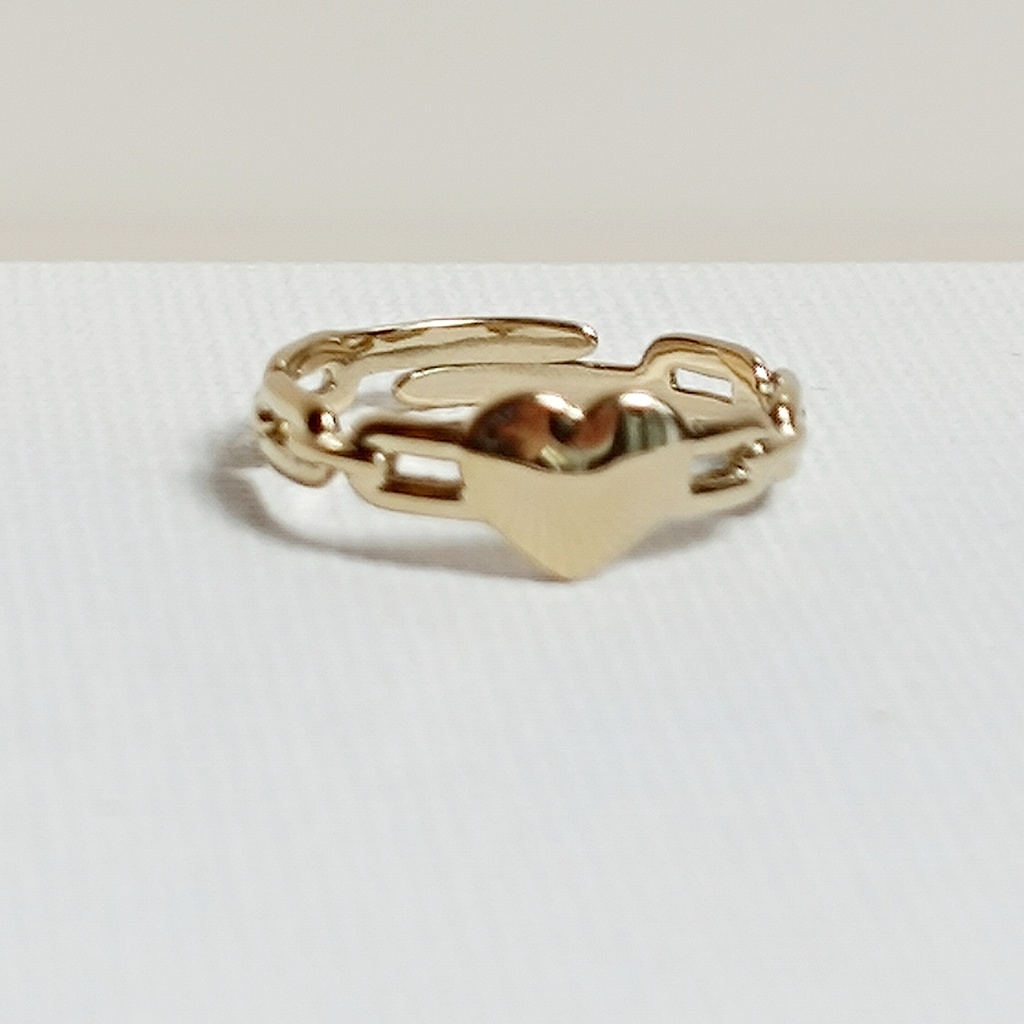 Anillo Cadena Corazón Dorado