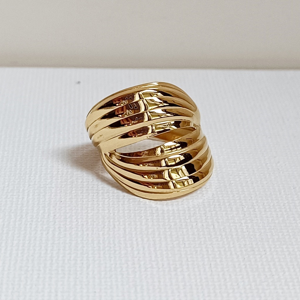 Anillo Doble Hoja Abstract Dorado