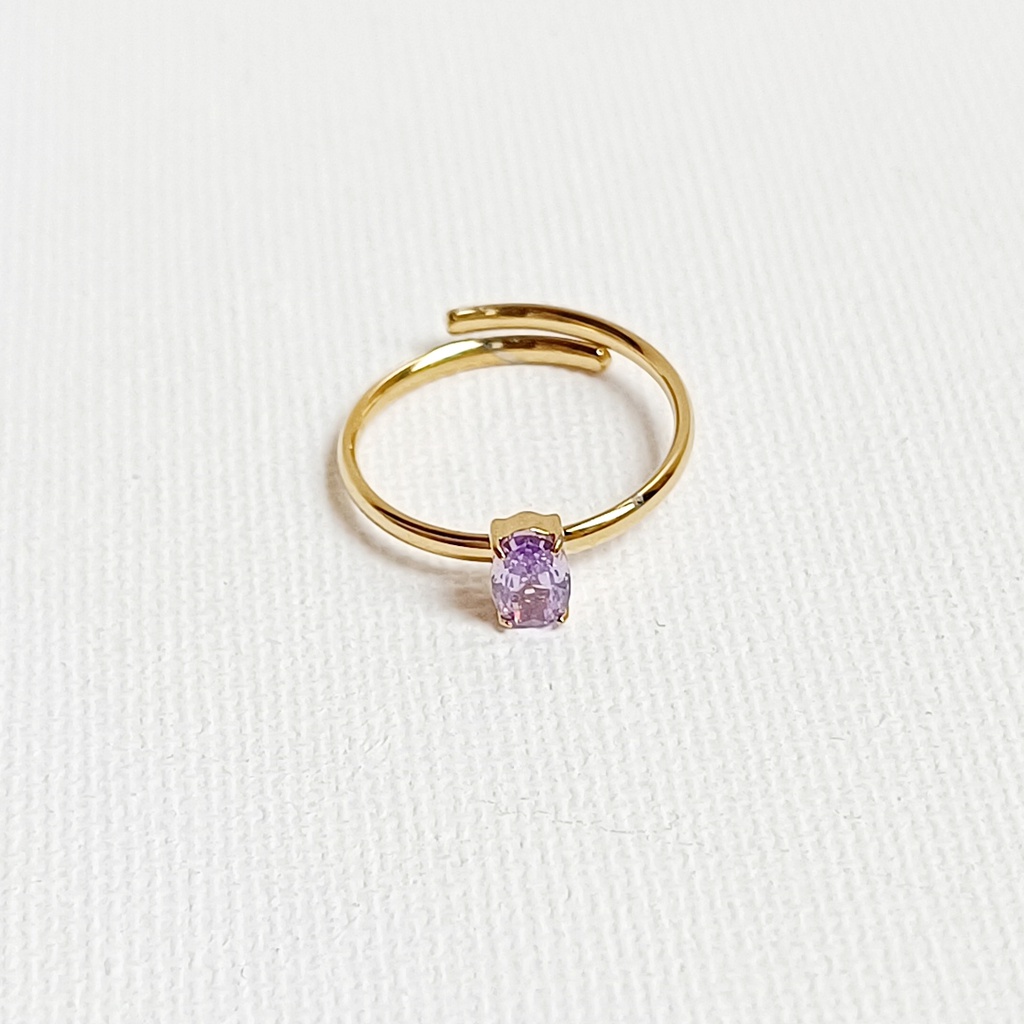 Anillo Cristal Ovalado Lila Malva Dorado