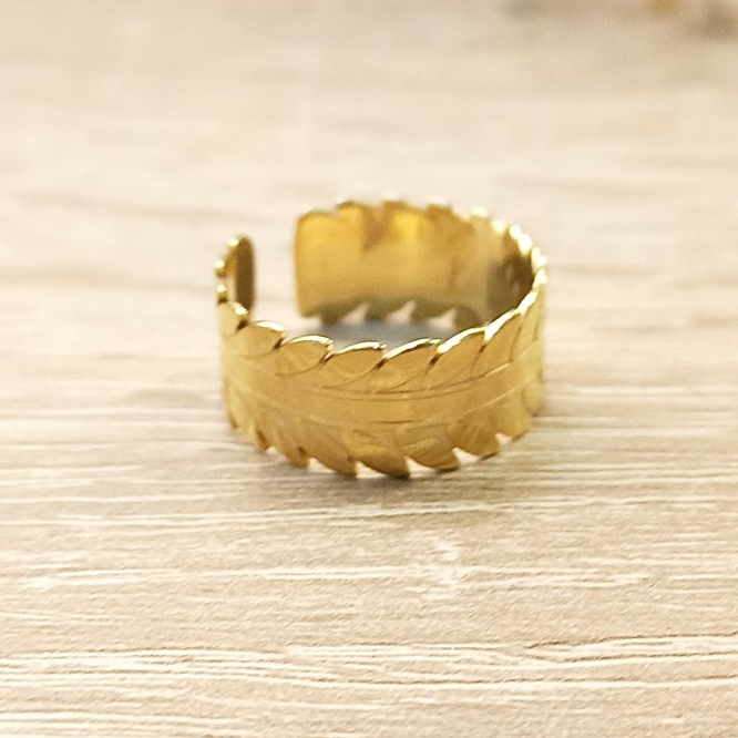Anillo Ancho Hoja Dorado