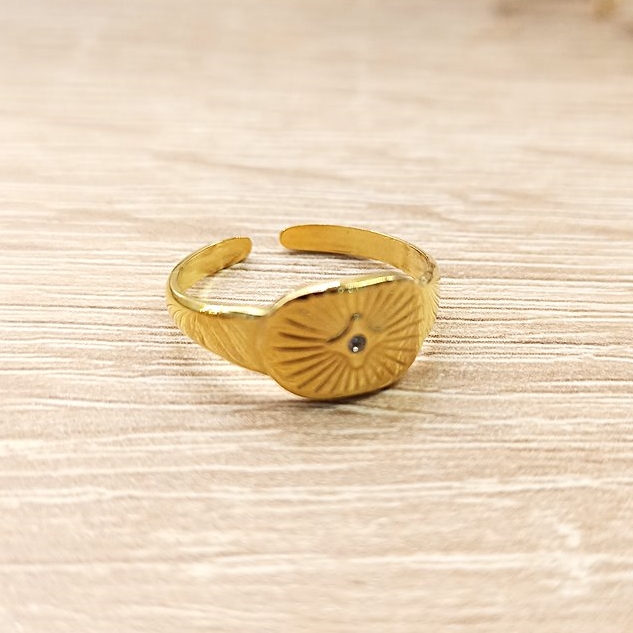Anillo Sello Circonita Dorado