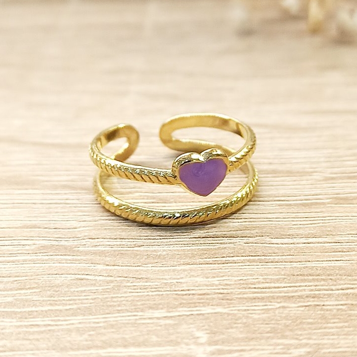 Anillo Doble Corazón Malva Dorado