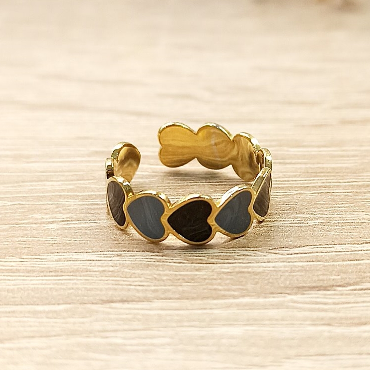 Anillo Corazones Gris y Negro