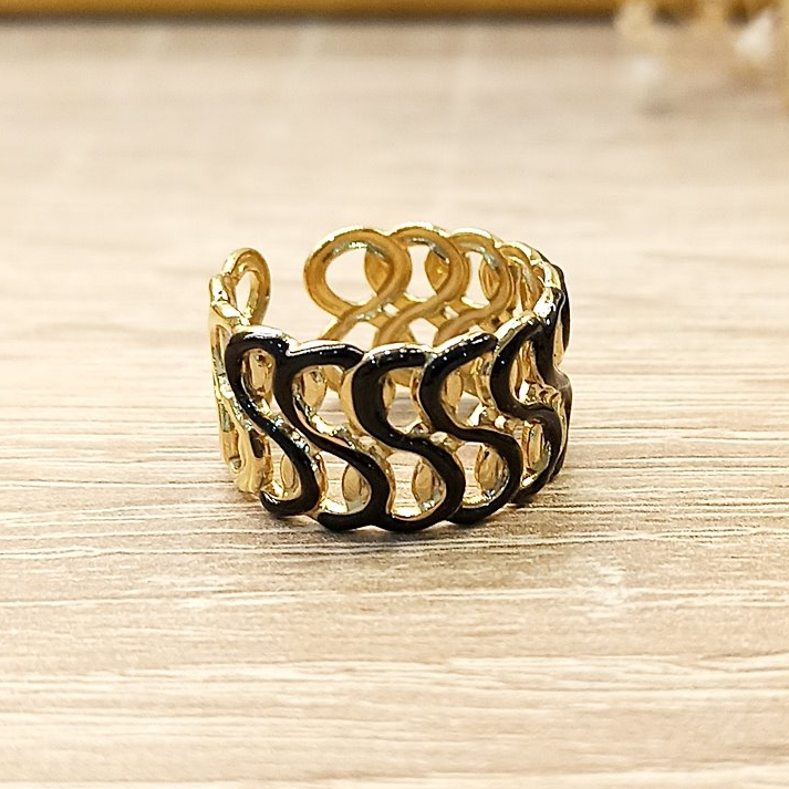 Anillo Zig Zag Negro