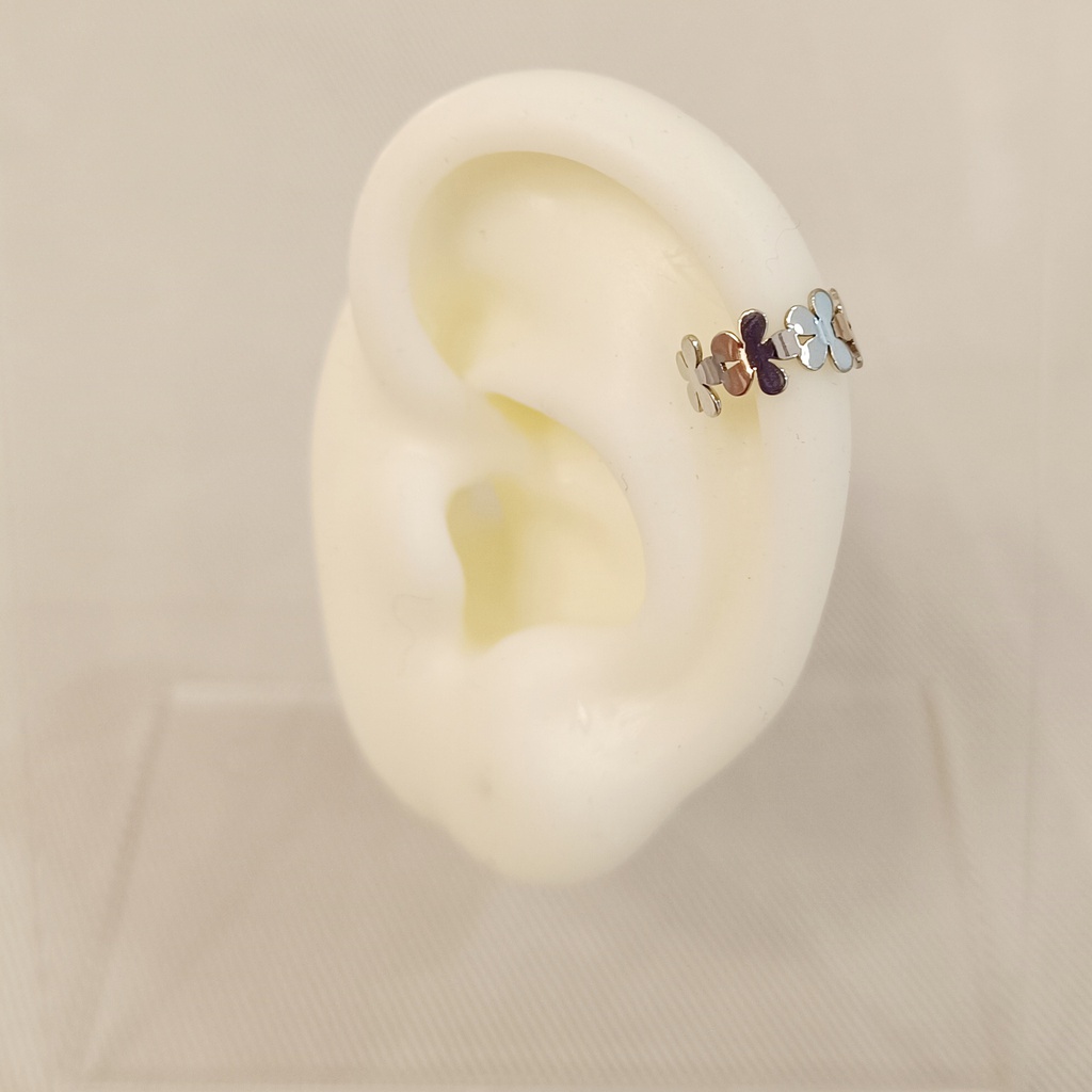 Ear Cuff Flores Plateado