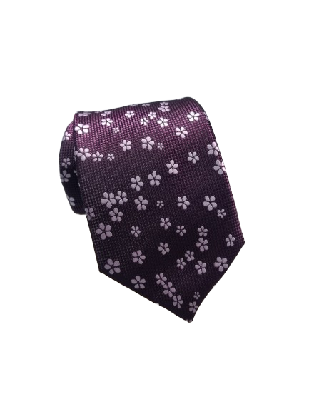 Corbata Morada Flores Plata