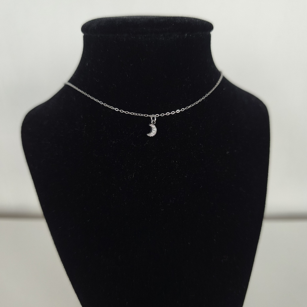 Collar Colgante Mini Luna Brillo Plateado