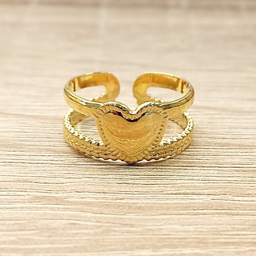 Anillo Doble Corazón Dorado