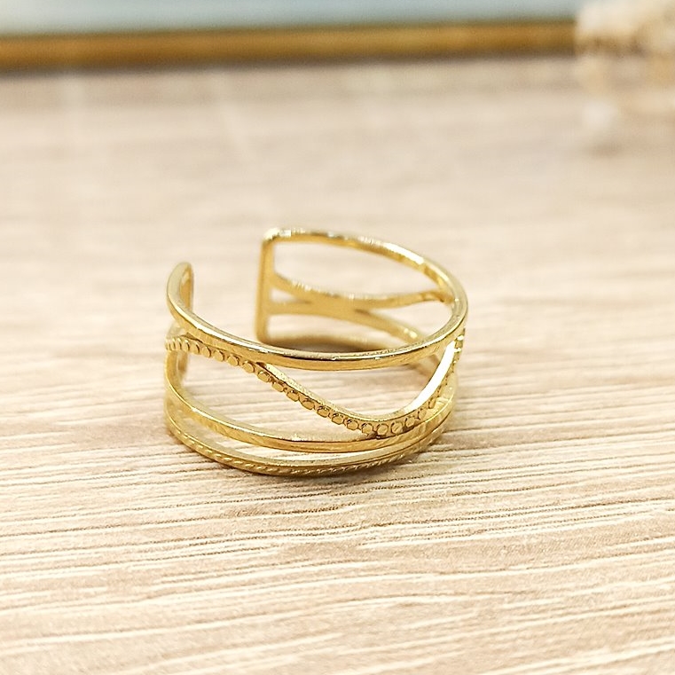 Anillo Multi Thin Waves Dorado