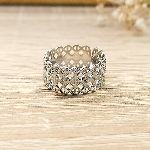 Anillo Triple Rombitos Plateado