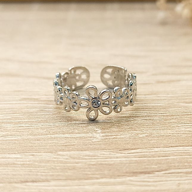 Anillo Flores Circonita Plateado