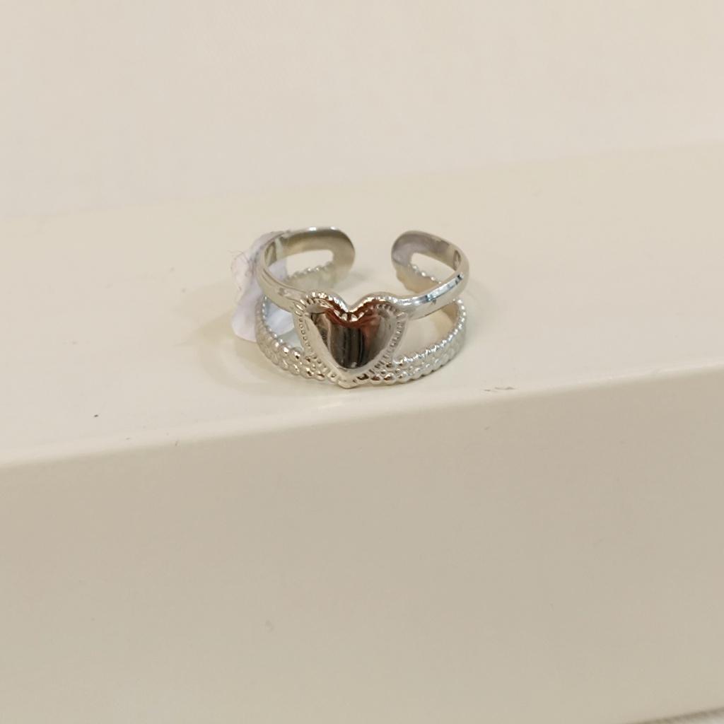 Anillo Doble Corazón Plateado