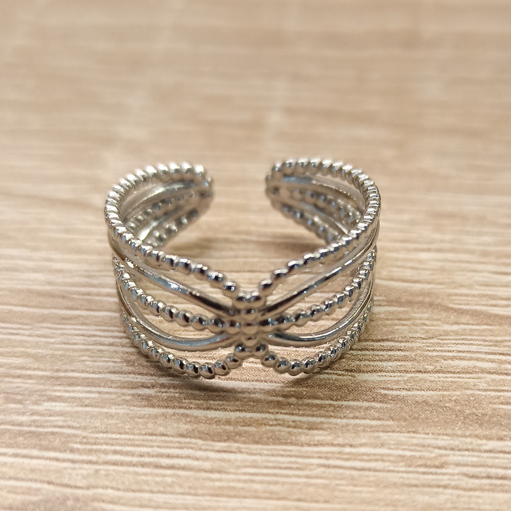 Anillo Hilos Circulo Plateado