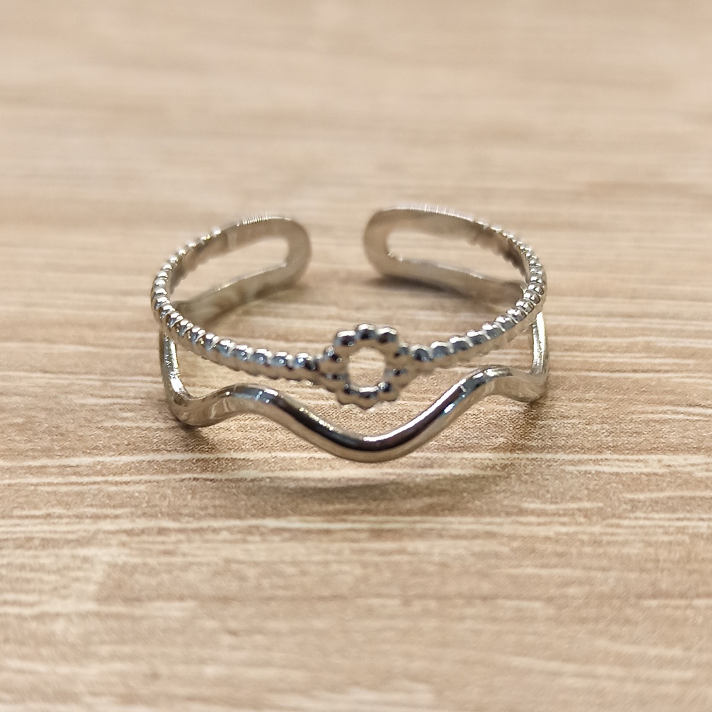 Anillo Doble Sol y Zig Zag Plateado