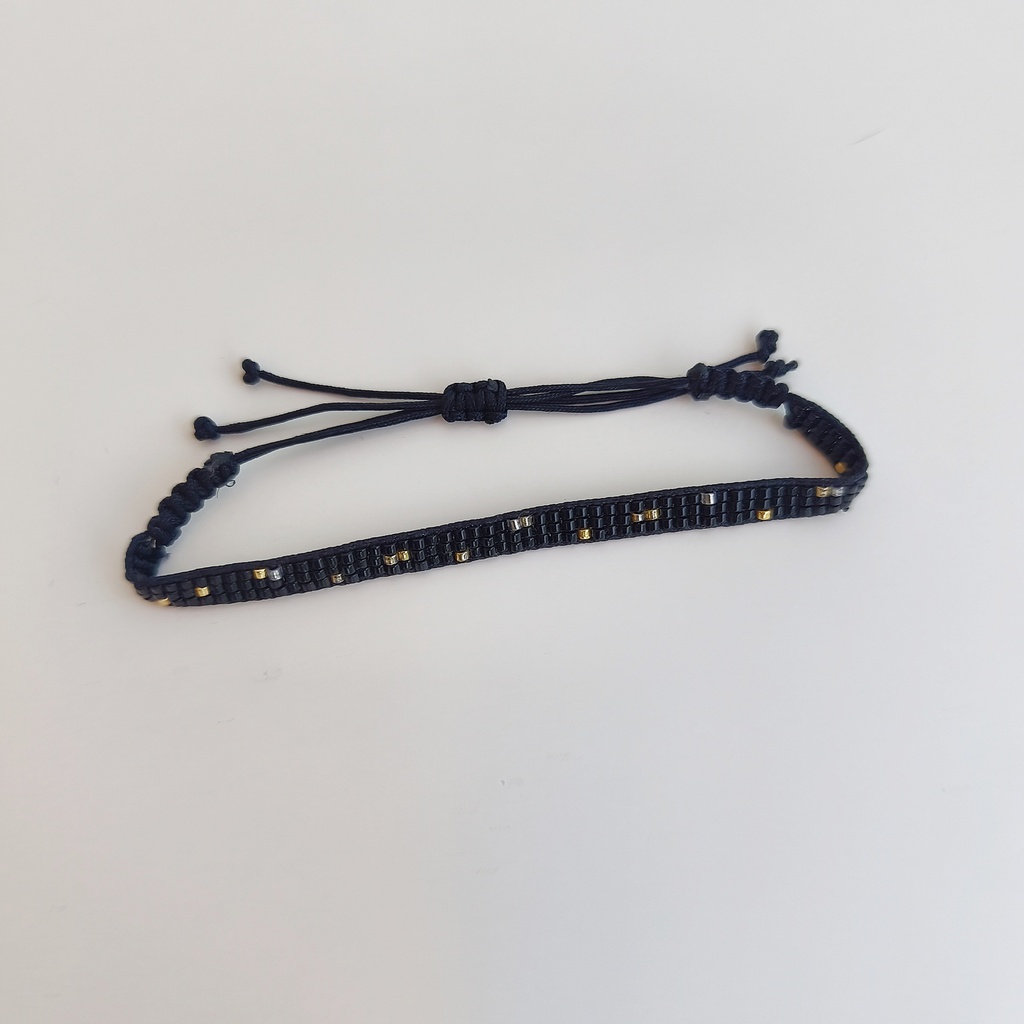 Pulsera Miyuki Mediana Negra y Dorado