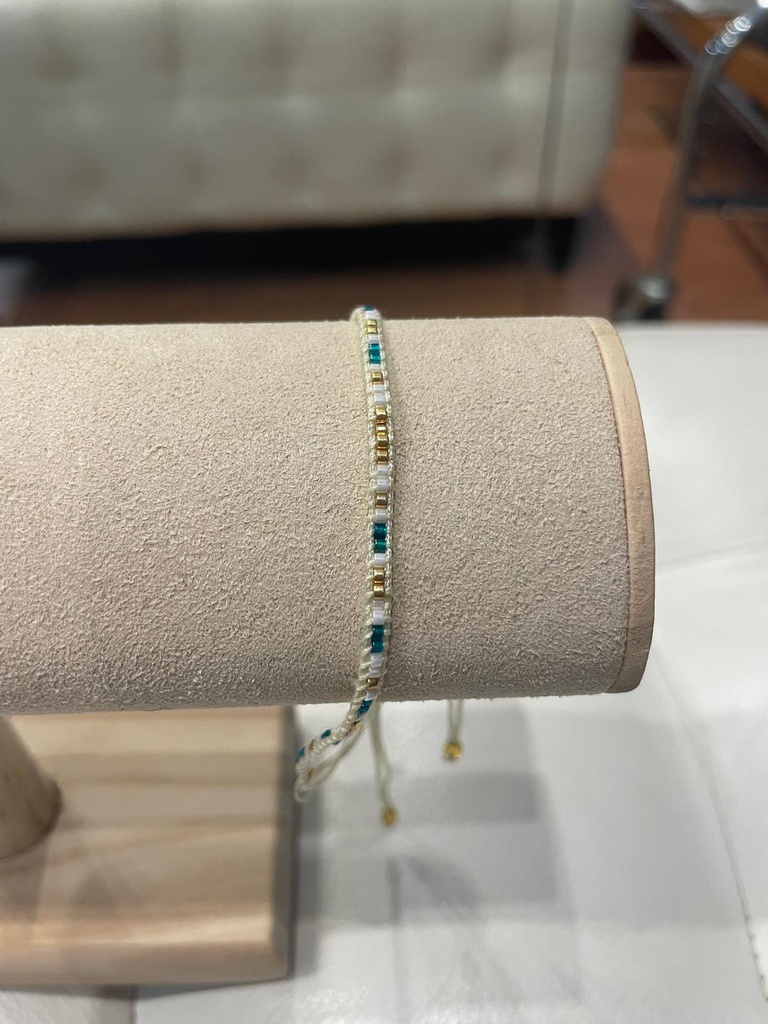 Pulsera Miyuki Estrecha Blanca, Turquesa y Dorada