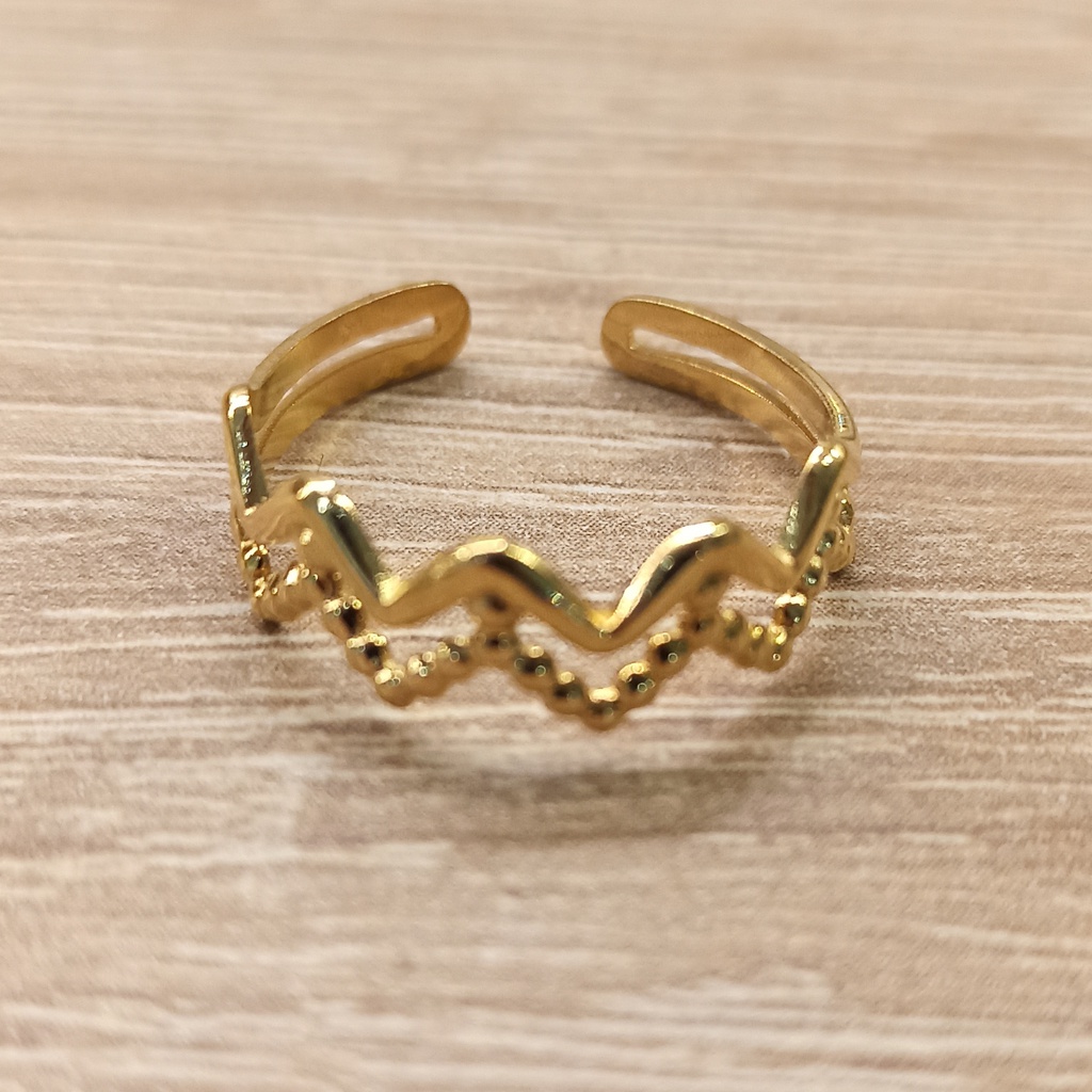 Anillo Doble Zig Zag Puntitos Dorado