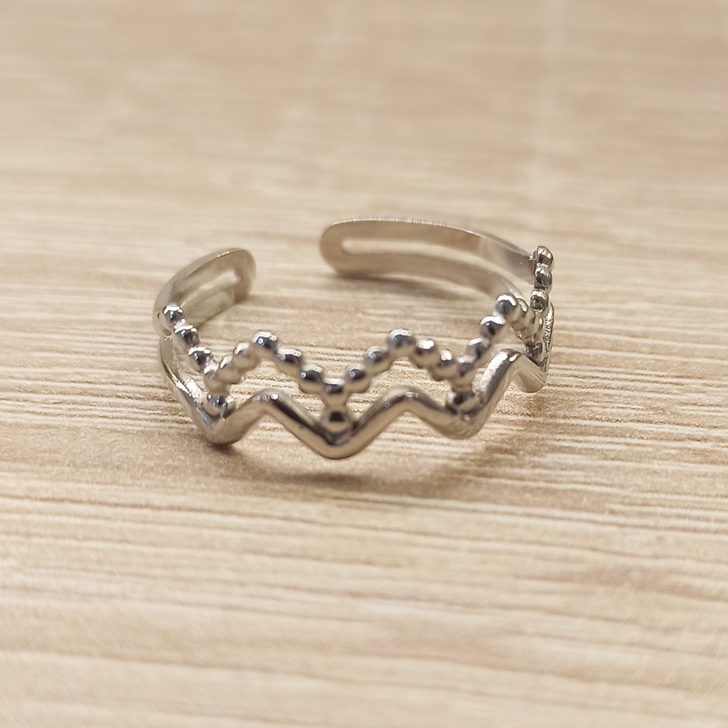Anillo Doble Zig Zag Puntitos Plateado