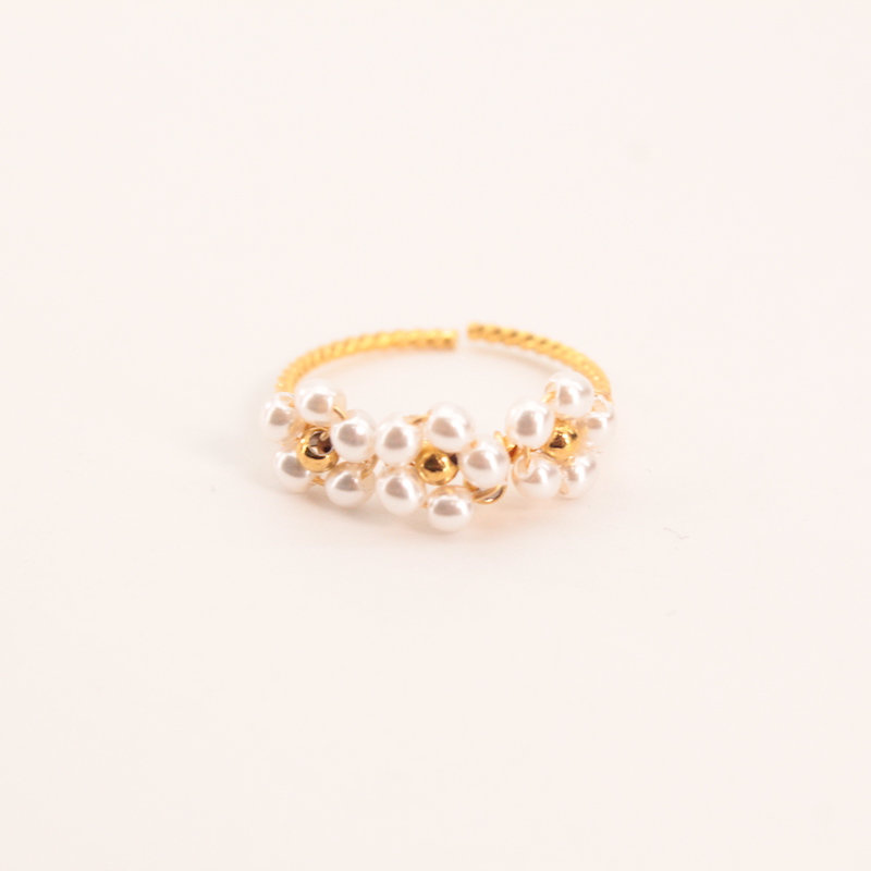 Anillo Flores de Perlas Mini Dorado