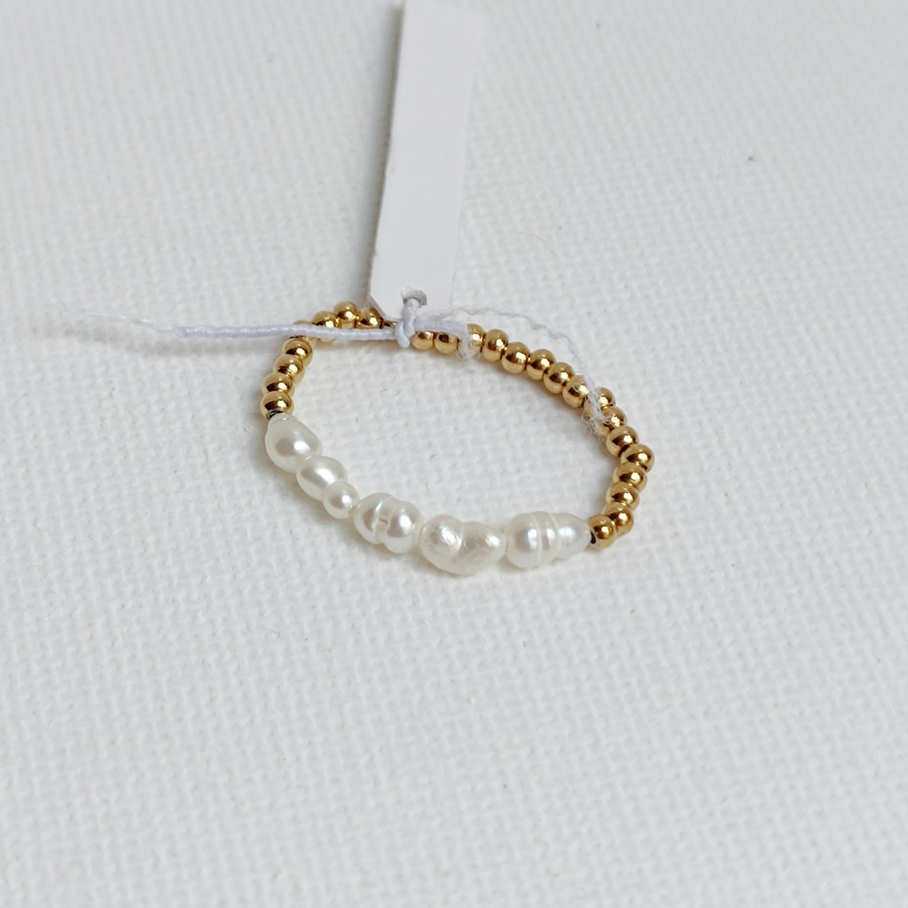 Anillo Flor Puntitos Perla Dorado