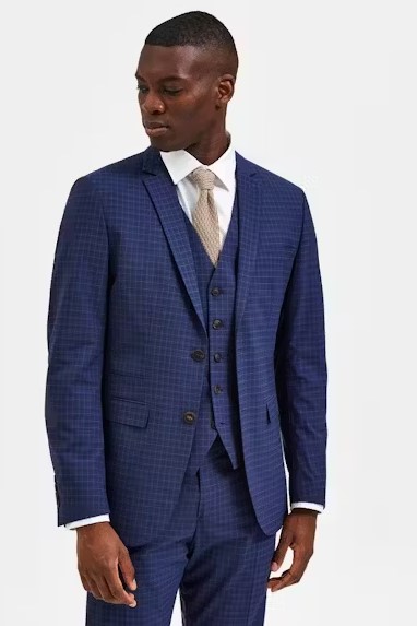 SlhSlim Timelogan Blue Check Blz B - Americana Azul Bolsillos - Selected Homme