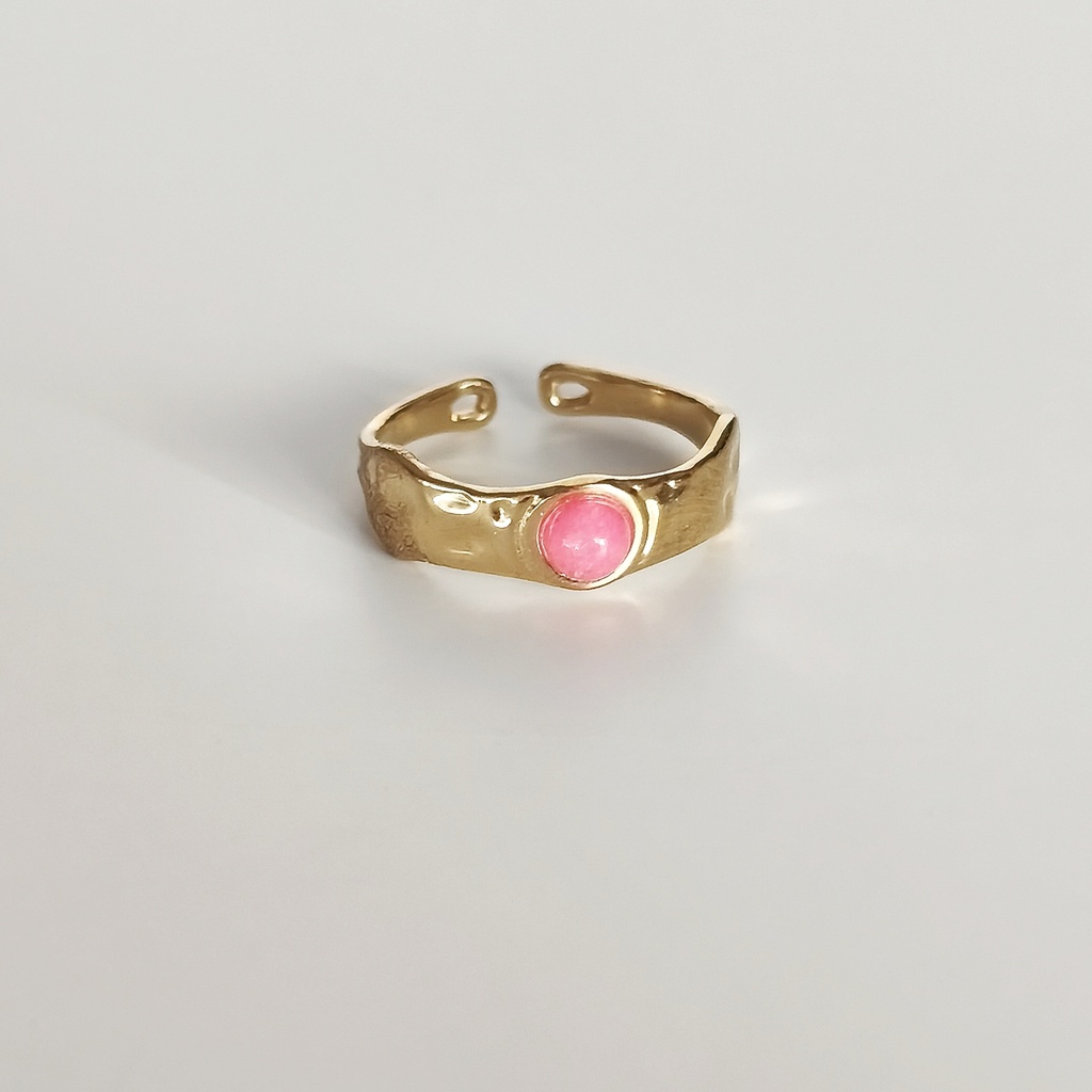 Anillo Waves Piedra Rosa (Dorado)