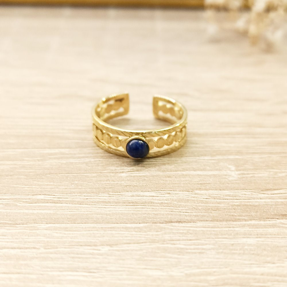 Anillo Círculos Azul Oscuro Dorado