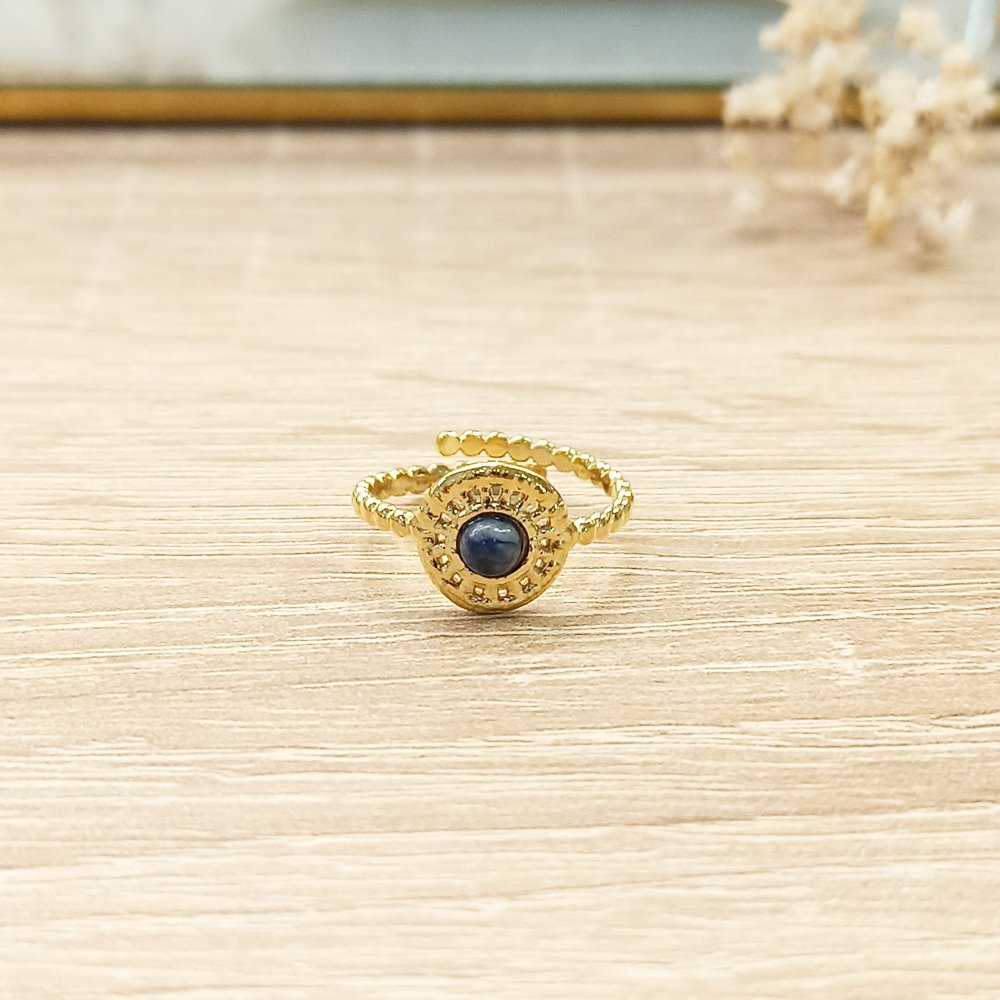 Anillo Rueda Azul Oscuro Dorado
