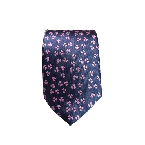 Corbata Azul Marino Tréboles Rosa