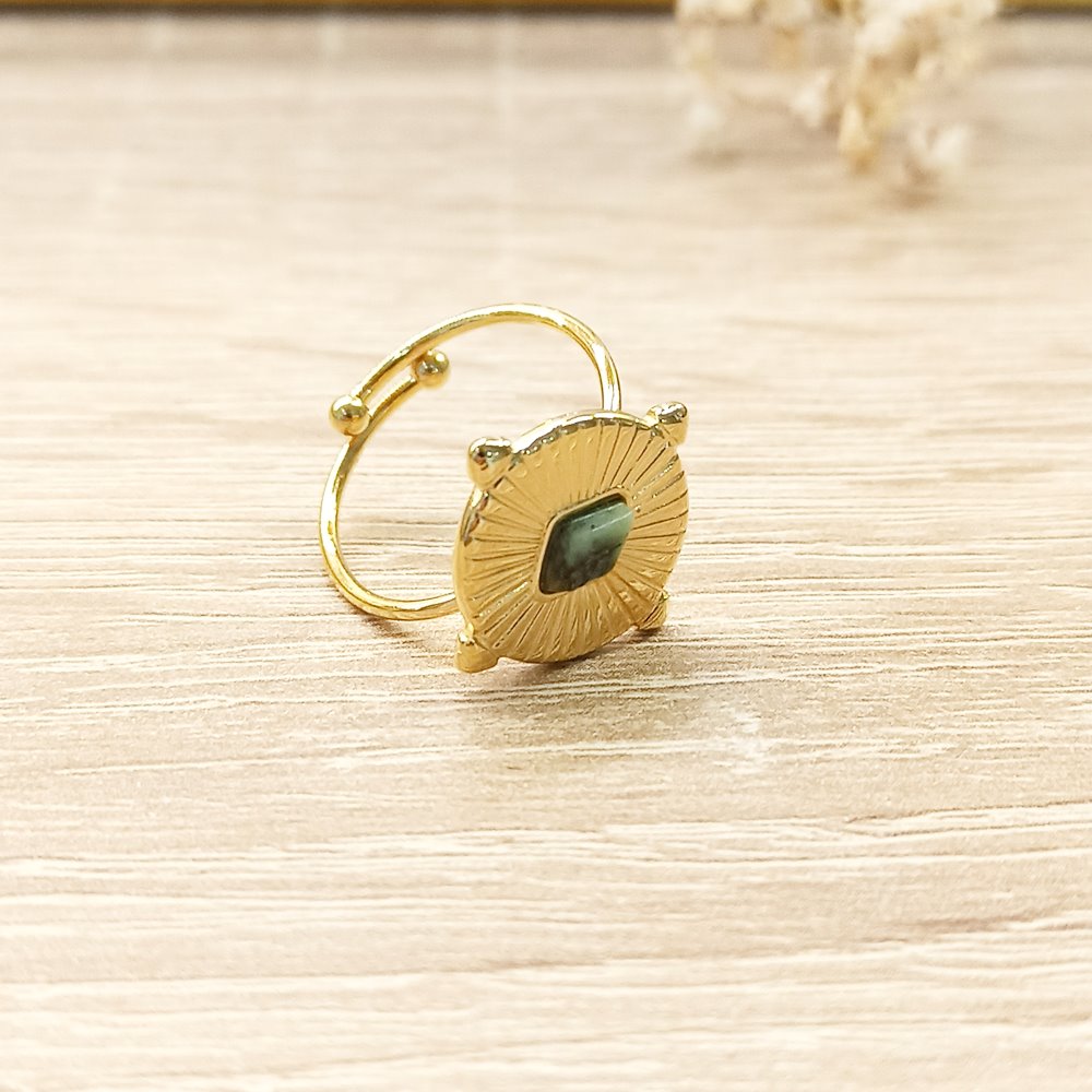 Anillo Brújula Verde Dorado
