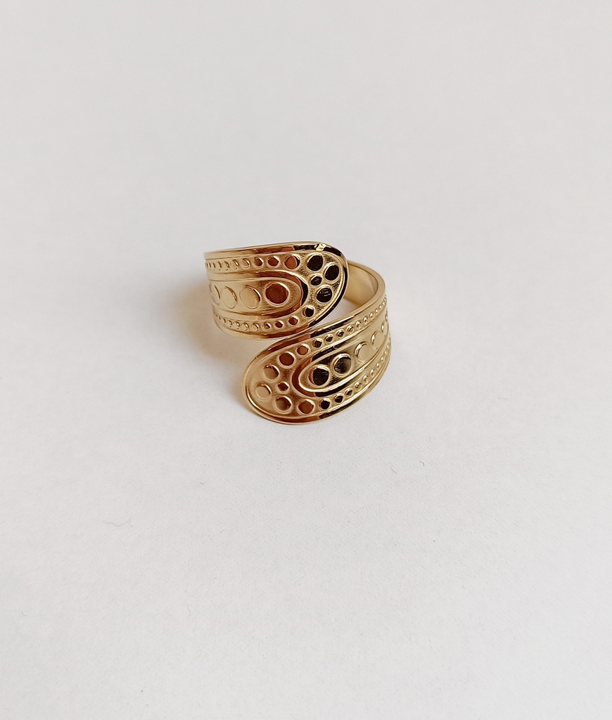 Anillo Ancho Doble Texturas Varias Dorado