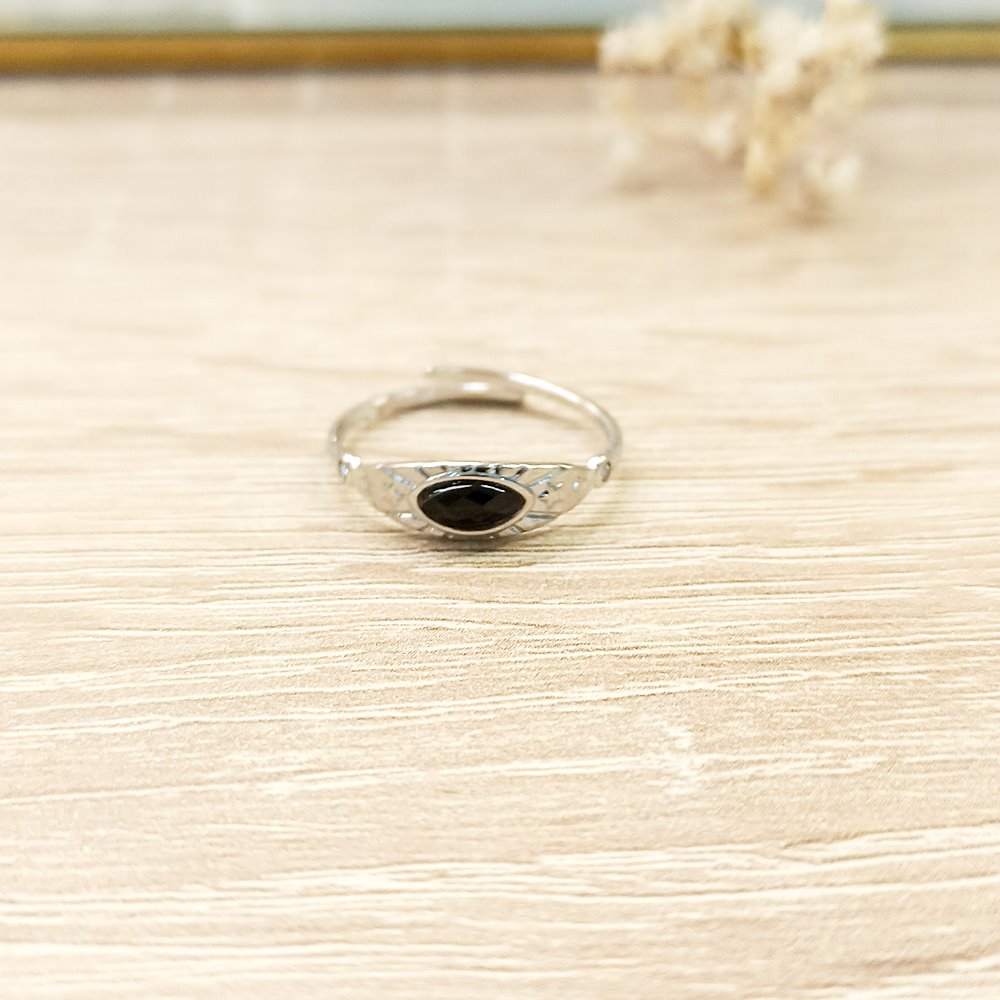 Anillo Sello Mini Negro Plateado