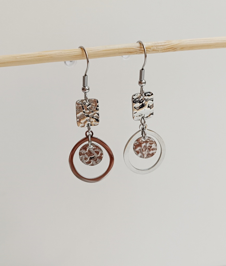 Pendientes Colgantes Mini Geo Relieves Plateado