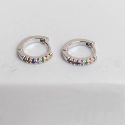 Pendientes Aros Plateados Circonitas Multicolor