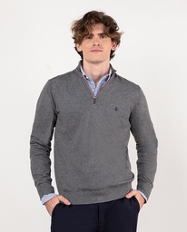 Jersey Cuello Cremallera Gris Melange - El Ganso