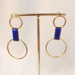 Pendientes Doble Aro Dorado Piedra Rectangular Azul