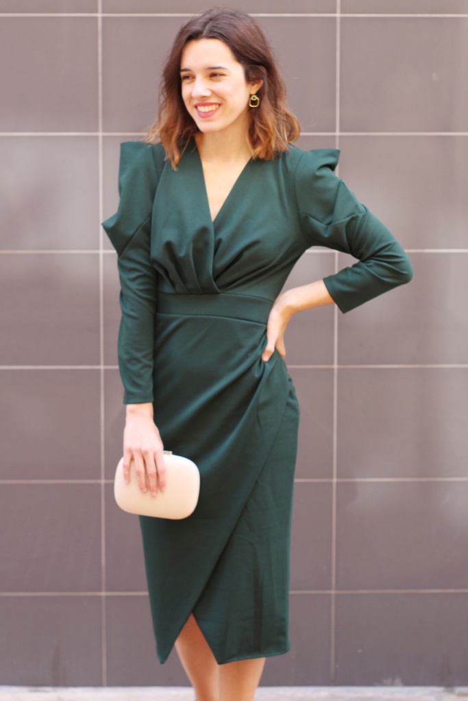 Vestido Manga Abullonada Verde - Stroget