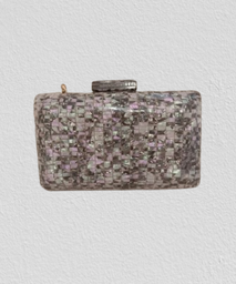 Bolso Clutch Rígido Colores Lila Gris Verde