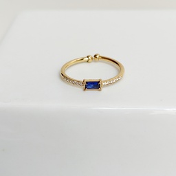 Anillo Circonitas Rectángulo Azul Dorado