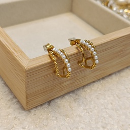 Pendientes Triple Aro Central Bolitas Dorado