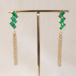 Pendientes Cristal Verde Tiras Doradas