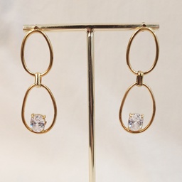 Pendientes Doble Ovalo Circonita Cuadrada Dorado