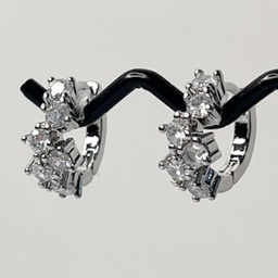 Pendientes Aro Mini Circonitas Asimetricas Plateado