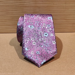 [cb075] Corbata rosa/lavanda motivos florales en azul y blanco